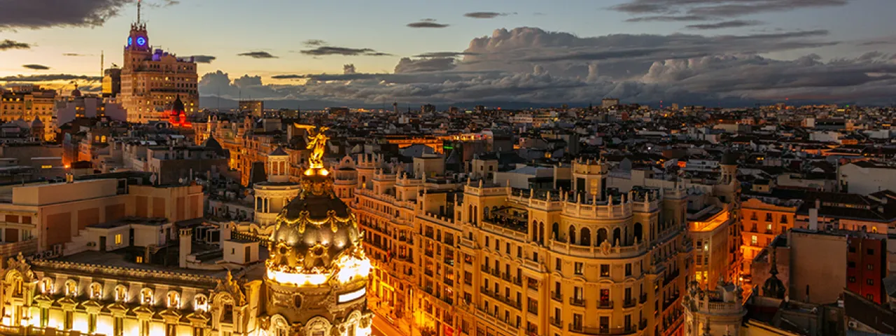 Buildings in Madrid, Spain at night