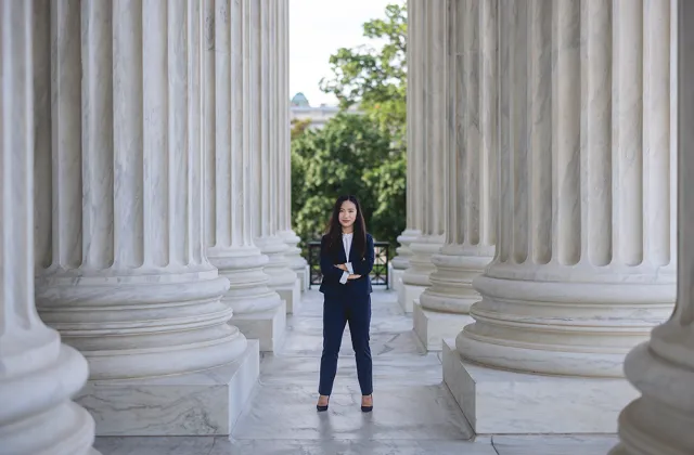 Nicole Teo standing outside of the Supreme Court