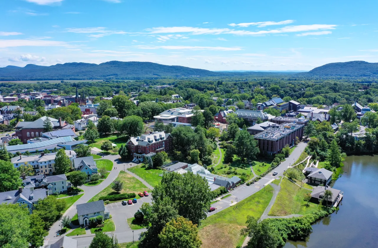 An aerial view of the Smith campus from fall of 2020