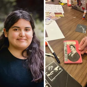Xochitl Quiroz and close up of Zine workshop