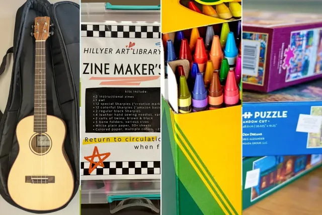 selection of things available for loan in the Libraries