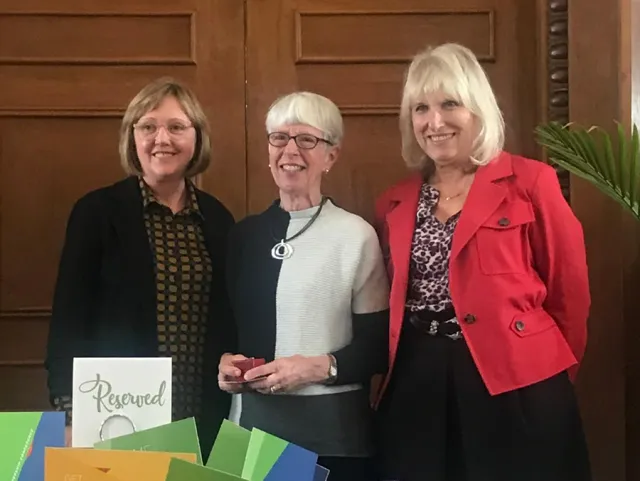 Kathleen McCartney, Mary Grant and Susan Greene at an event on campus