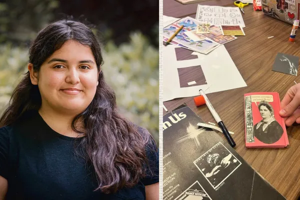 Xochitl Quiroz and close up of Zine workshop