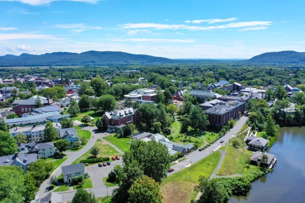 An aerial view of the Smith campus from fall of 2020