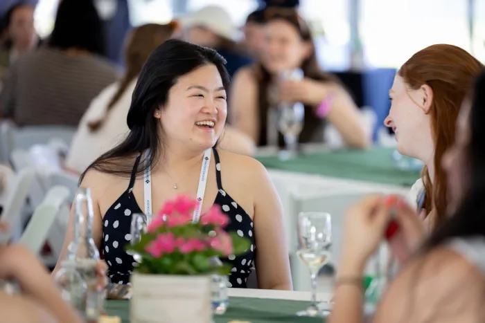 A Smithie smiles during lunch at Reunion II