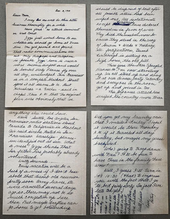 Elizabeth Parker letter to mother, Dec 8, 1941