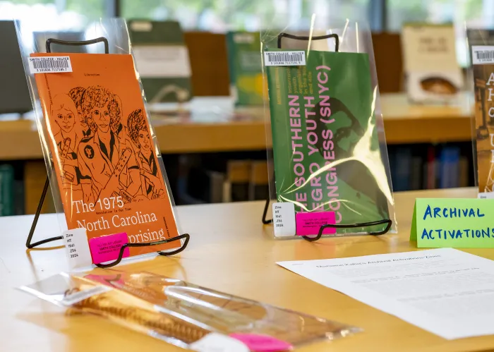 Zines on display in Hillyer Art Library