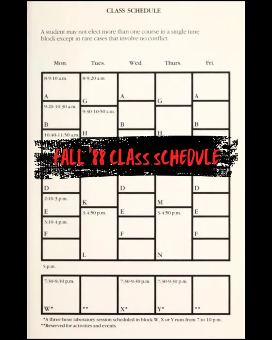 Smith College sample class schedule, 1988-1989