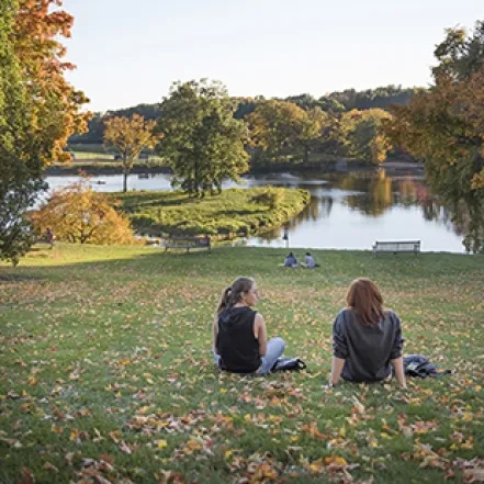 Students sitting on the lawn